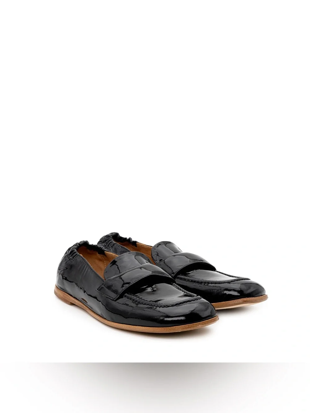 Laura Bellariva Italian Patent Leather Black Scrunch Loafer Ballet Flats Size 8